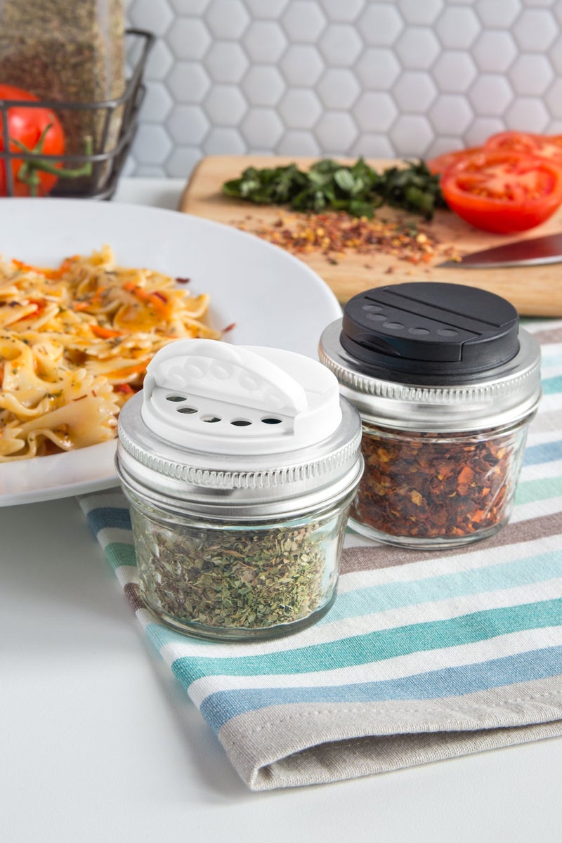 Jarware Spice Lids for Regular Mouth Mason Jars, Set of 2, Black and White - Image 2